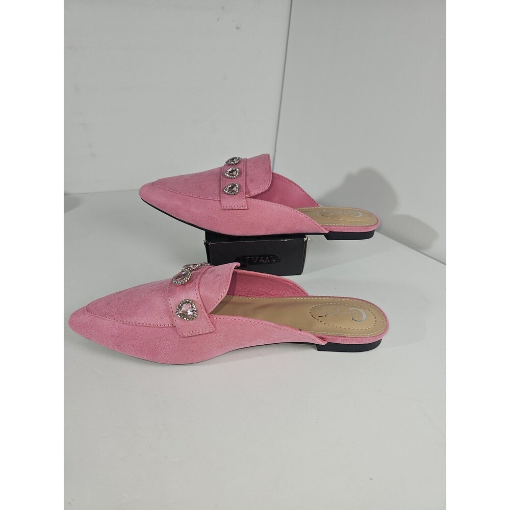 Comfort View Pink Mule Suede Slip On Flats With Hearts - Picture 5 of 7